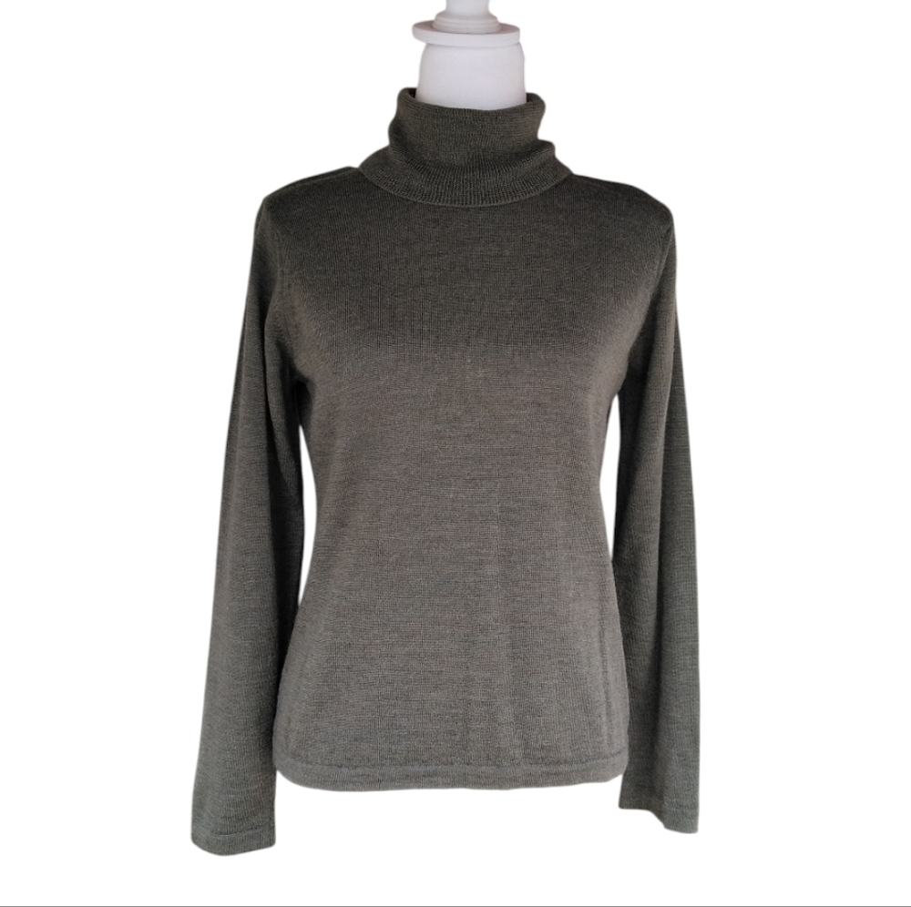 Linea Donna Sage Green Tone Fine Merino Wool Knit Turtleneck Sweater Size Small